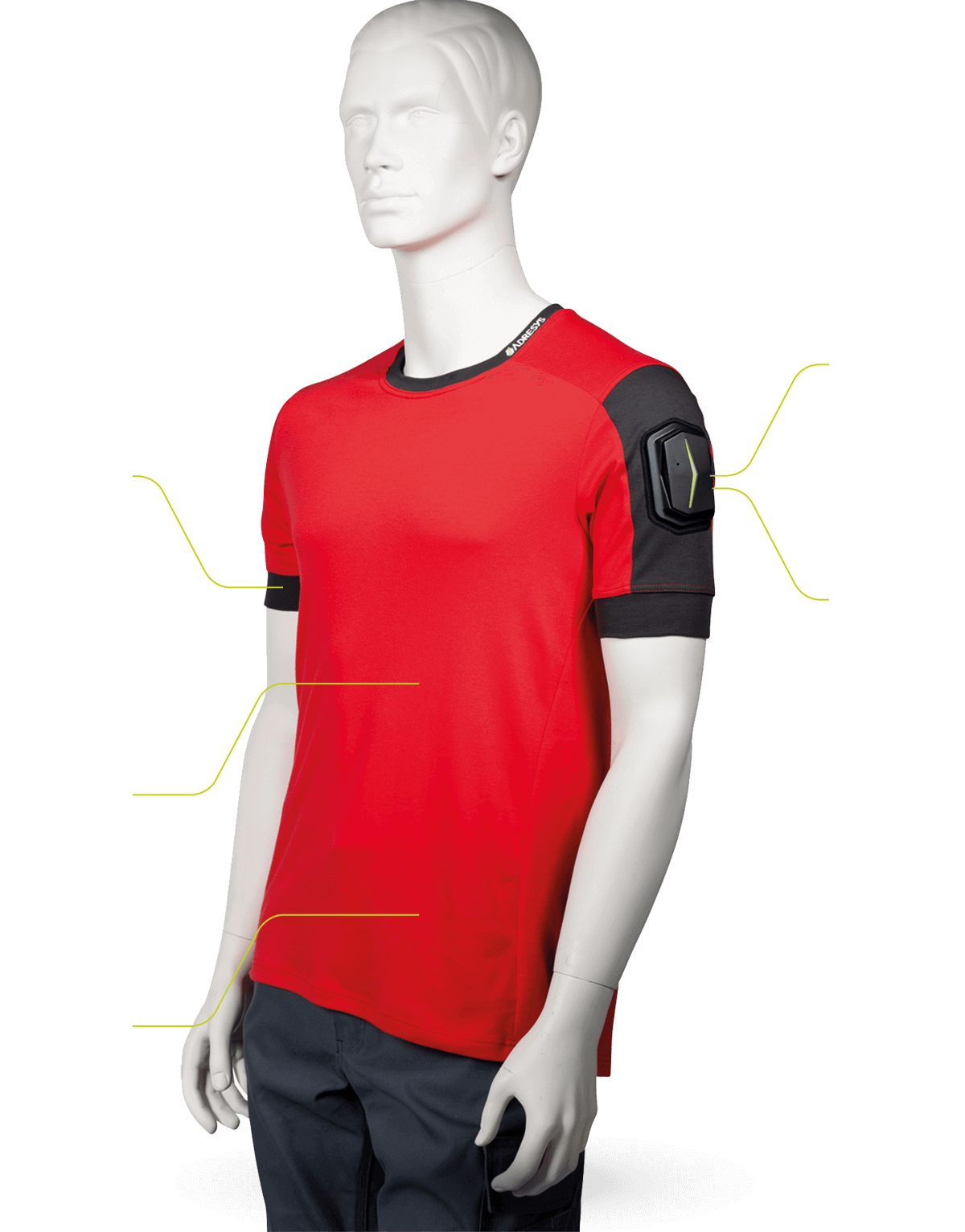 Abbildung des Smart Textile Shirts ANGEL auf einer Schaufensterpuppe